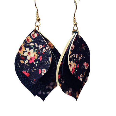 Floral Layered Leather Drop Earrings